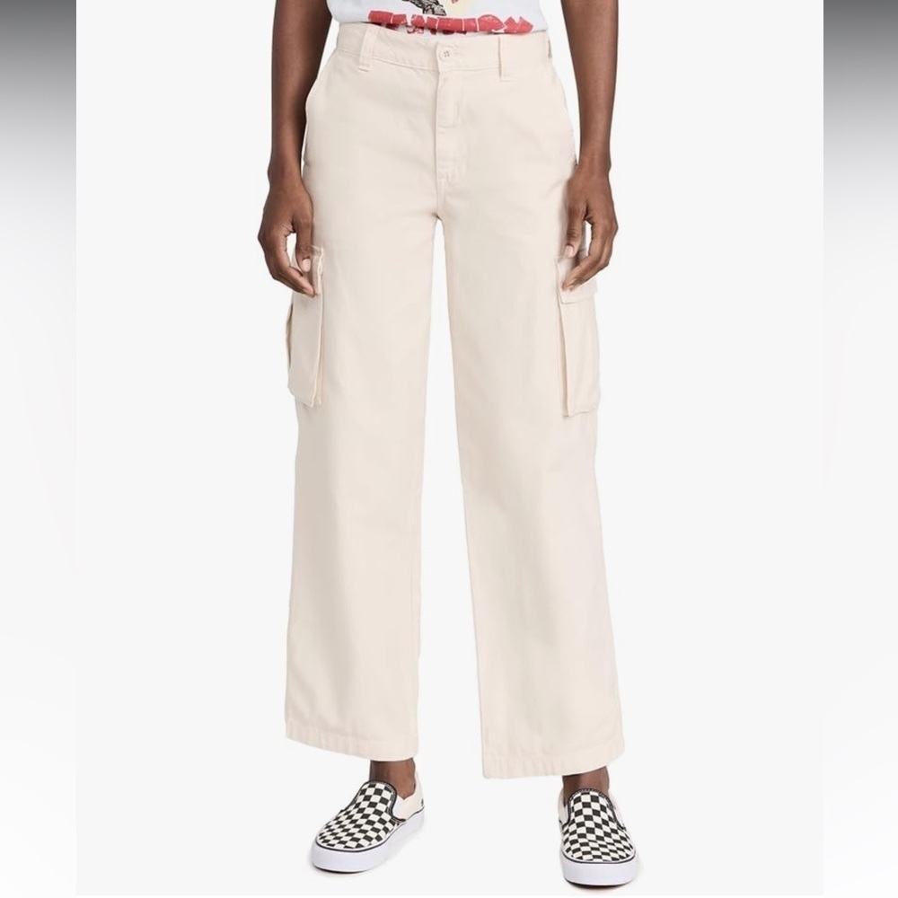 Madewell Women's Garment Dyed Low Slung Straight Cargo Pants Cream size 31 NWT